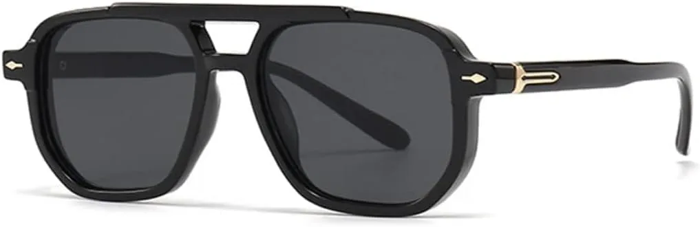 

Ретро-солнцезащитные очки с двойной перемычкой для женщин и мужчин, защита от УФ-излучения UV400, модные заклепки, градиентная оправа UATXTAU, Black Gray