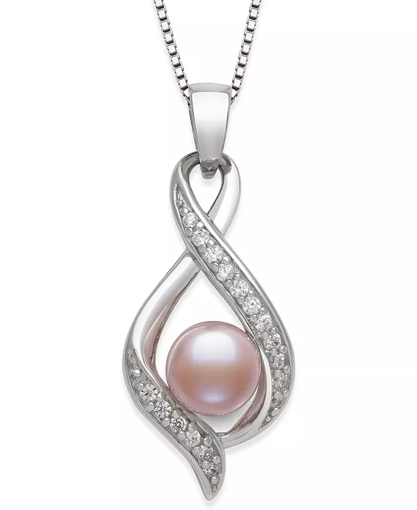 

Ожерелье длиной 18 дюймов с подвеской из искусственного пресноводного жемчуга (6-7 мм) и искусственно выращенного белого сапфира (1/6 карата, tw) из стерлингового серебра (также нежно-розового цвета) Belle De Mer, pink