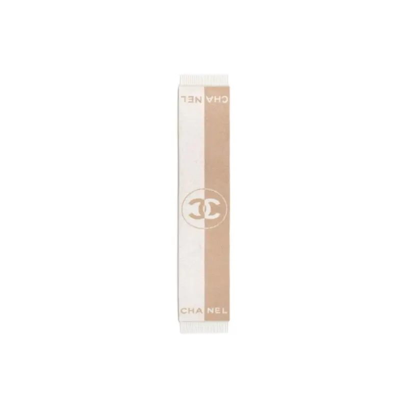 

CHANEL Шерстяной вязаный шарф, Beige/White