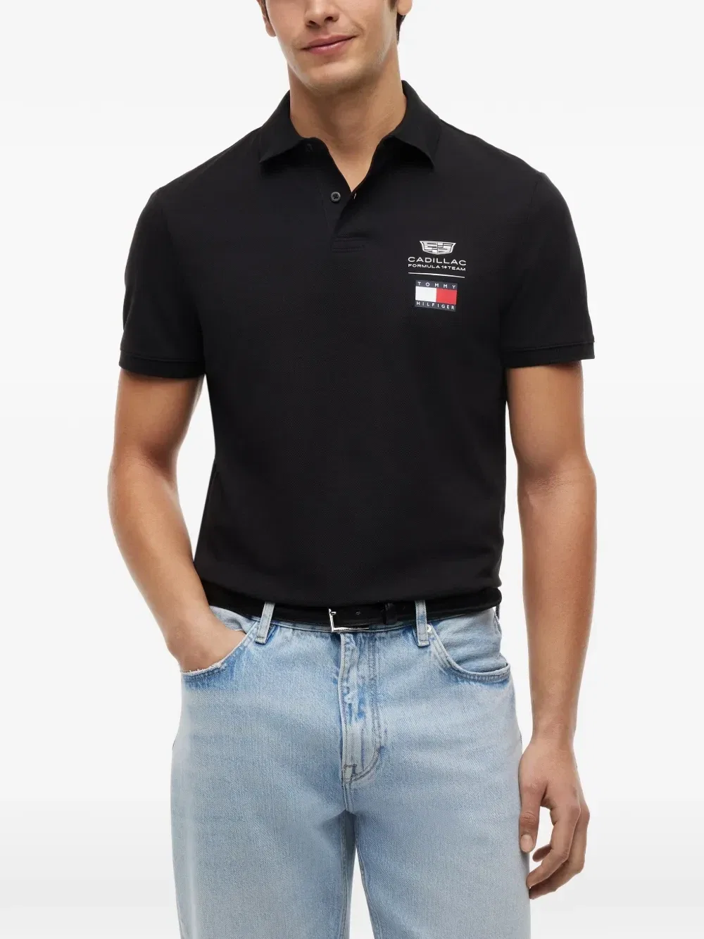 Рубашка-поло из пике с принтом логотипа Tommy Hilfiger, черный