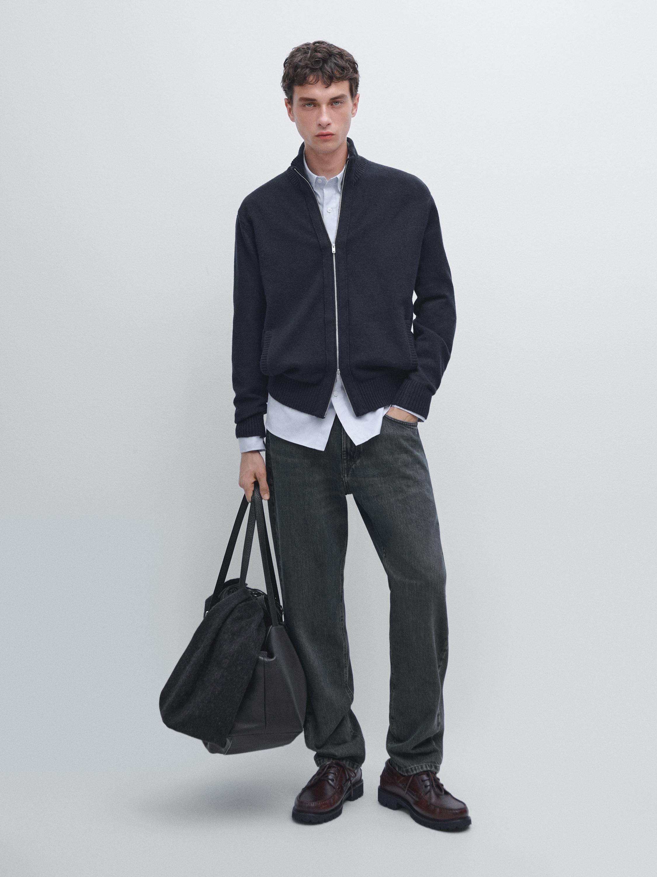 

Кардиган из смесовой шерсти с застежкой-молнией Massimo Dutti, темно-синий