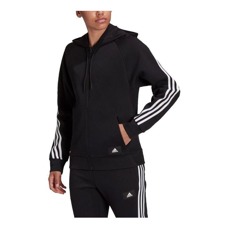 Спортивный топ (WMNS) adidas Sportswear Future Icons 3-Stripes Hooded Track Top 'Black White'' Asia Sizing H57287, черный — фото 4