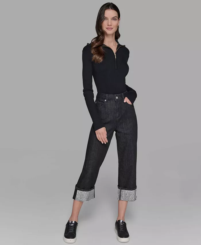 

Джинсы Petite с высокой талией и манжетами KARL LAGERFELD PARIS, черный
