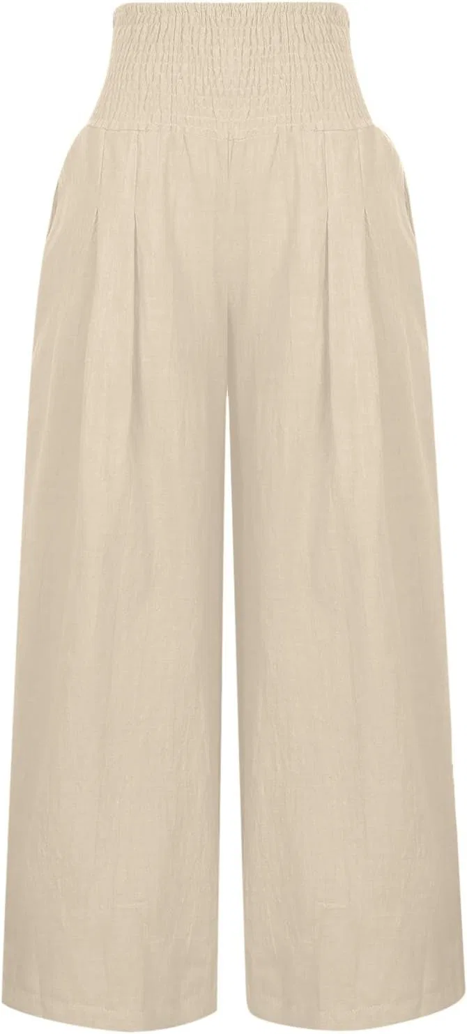 Женские широкие брюки с завышенной талией Cotton Linen, цвет A04_khaki — фото 4