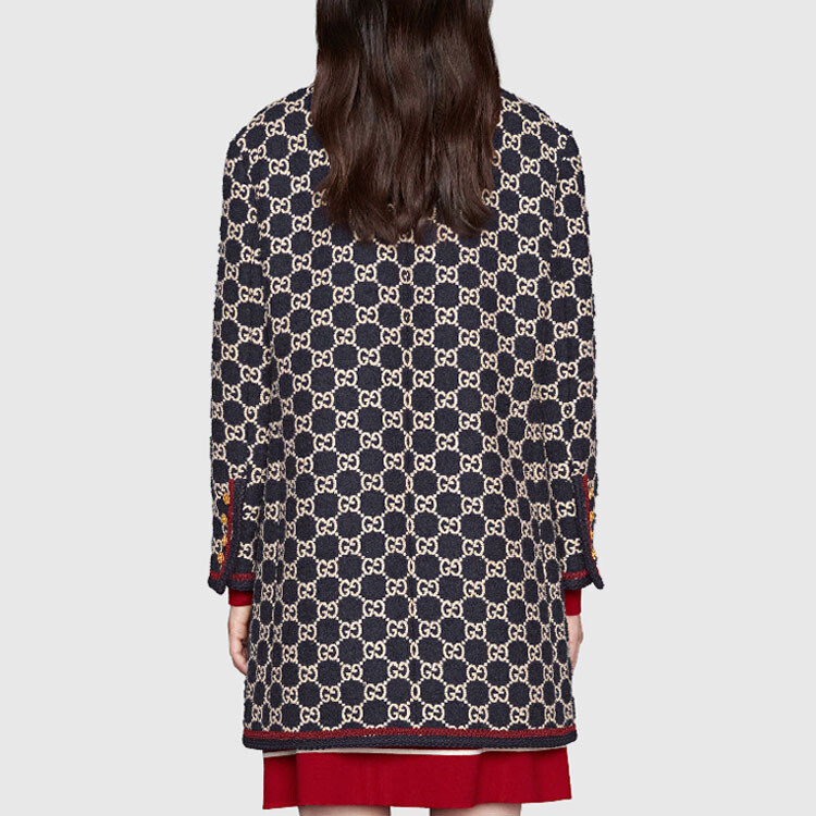 Пальто женское Gucci Pattern, узорный принт, черный/белый/красный — фото 3