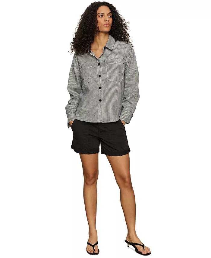 

Женская хлопковая рубашка в полоску цвета плюща с пуговицами спереди Sanctuary, черный