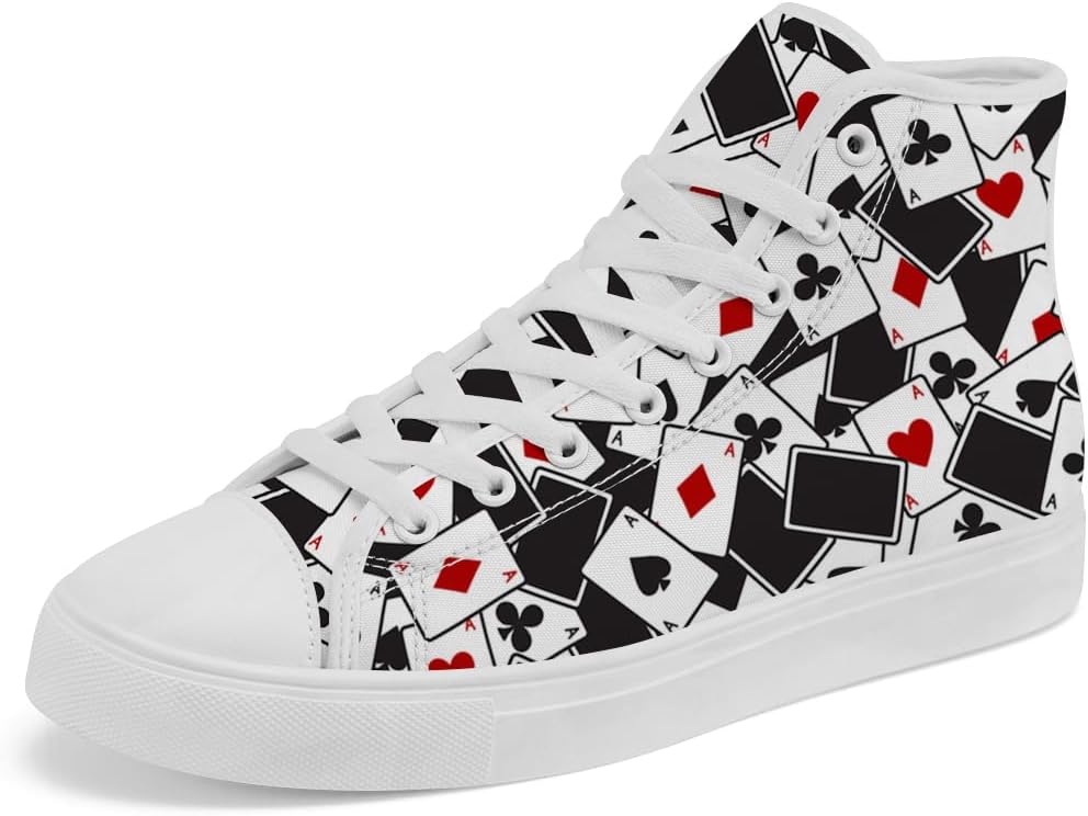 

Кеды на высокой подошве chebing Poker для мужчин и женщин, с рисунком игральных карт, шнуровка, повседневная обувь, подарок для папы и мамы, красный