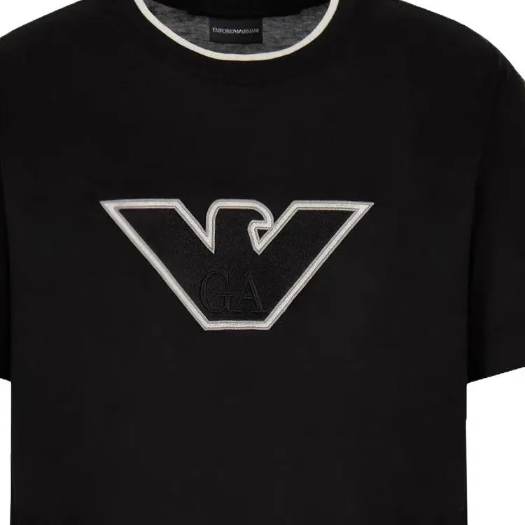 Футболка с круглым вырезом и вышитым логотипом EMPORIO ARMANI, Black — фото 4