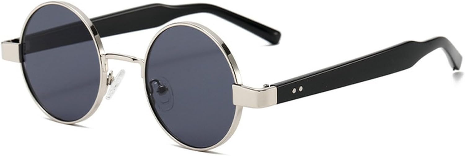 

Ретро круглые солнцезащитные очки для мужчин и женщин, винтажные модные круглые солнцезащитные очки в стиле металл-панк, защита от УФ-излучения UV400 mincl, Silver Black