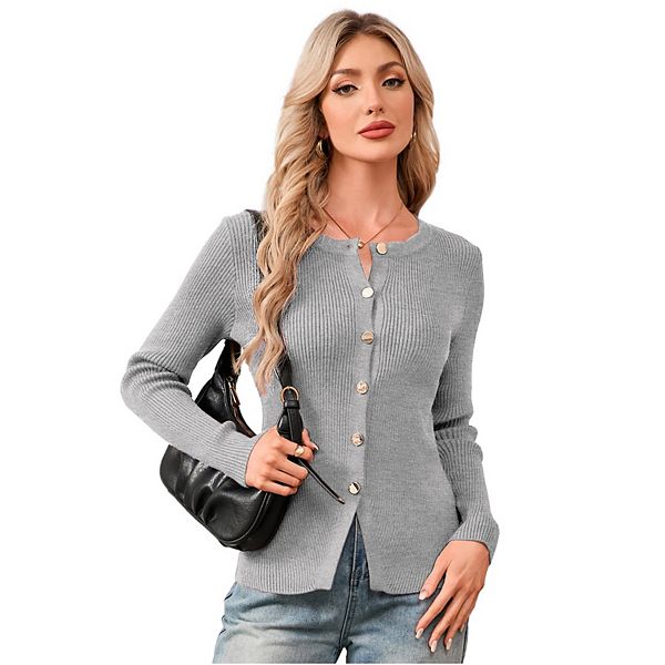 

Женский кардиган на пуговицах с длинным рукавом и ребристым узором Yesfashion, Gray