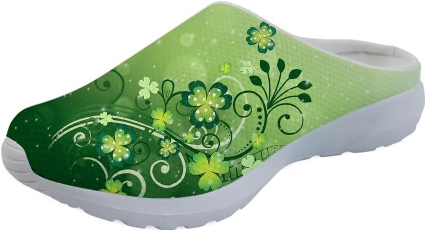 

Женские слипоны-мюли Forchrinse с милым Санта-Клаусом, мужские садовые сабо, сетчатые прогулочные туфли для повседневной носки, работы и спортзала, St Patricku2019s Day Art Floral