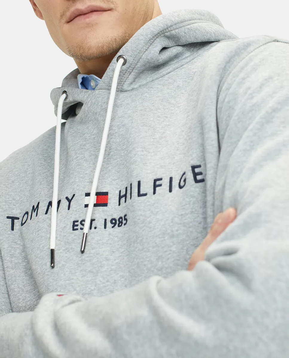 Серая мужская толстовка с капюшоном Tommy Hilfiger, светло-серый — фото 3
