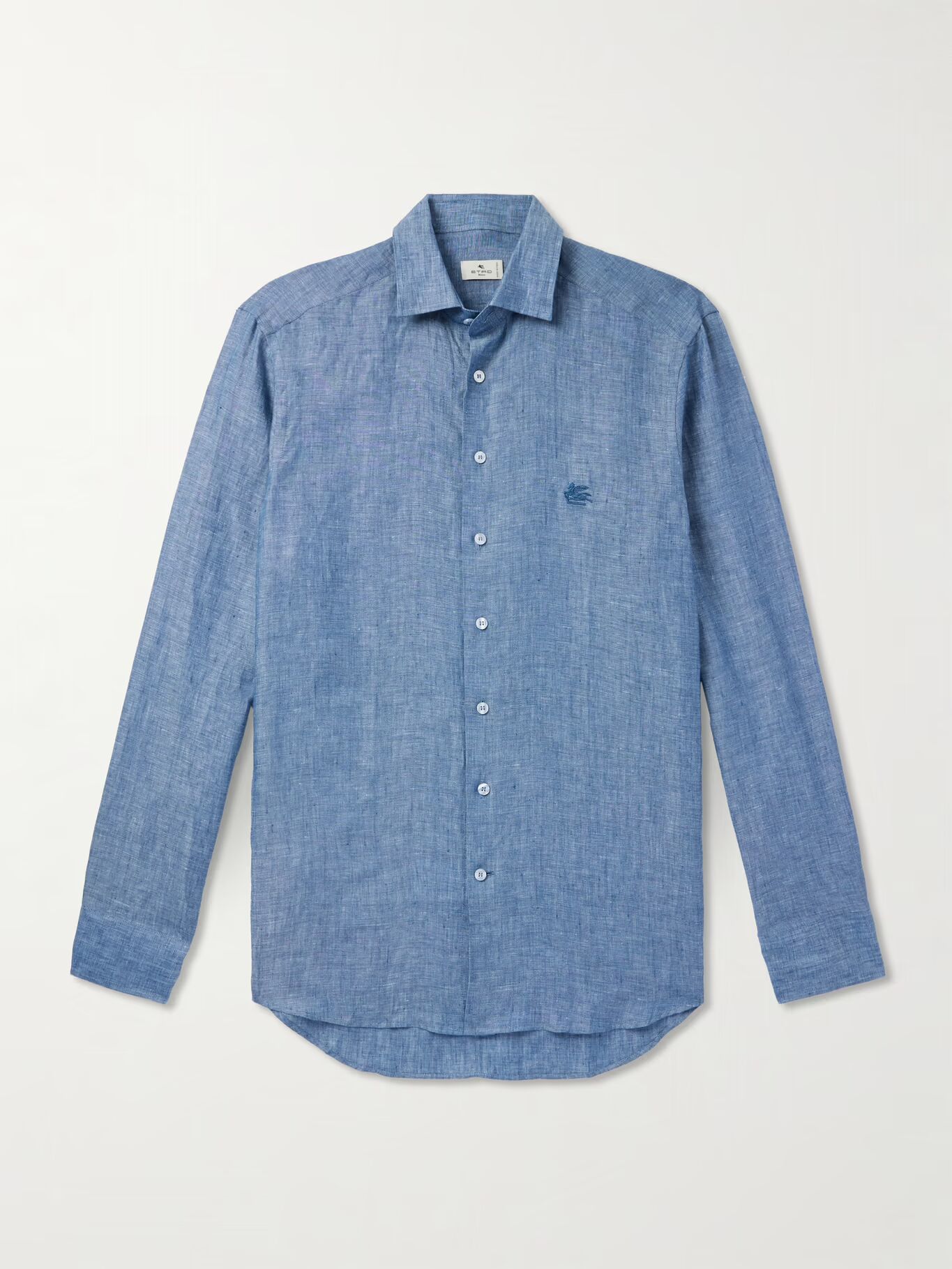 

Льняная рубашка с вышитым логотипом ETRO, синий