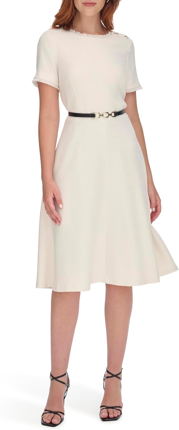 

Женское платье Tommy Hilfiger из мягкого букле с поясом и короткими рукавами, Pearl