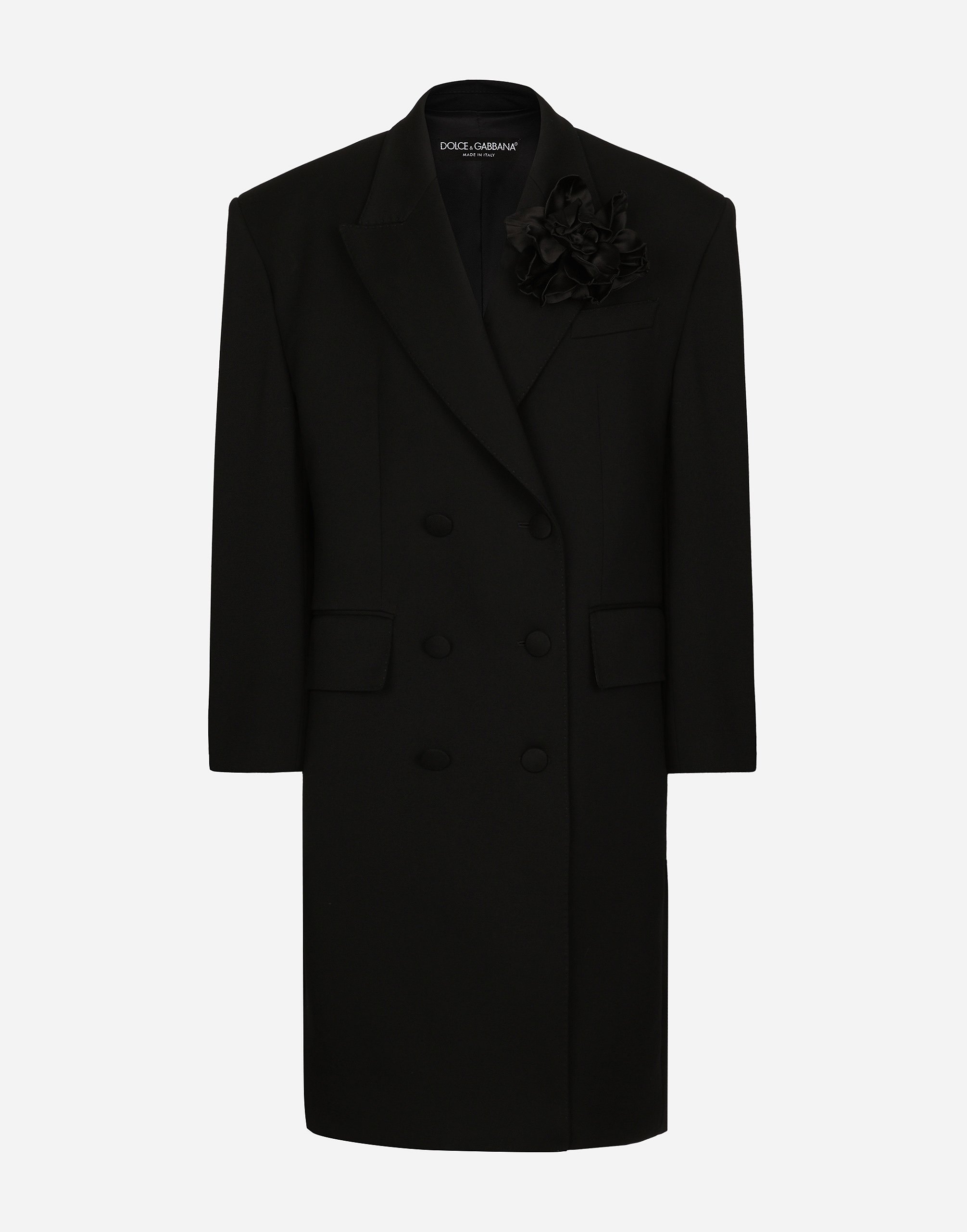 

Оверсайз двубортное пальто из шерстяного крепа Dolce & Gabbana, черный