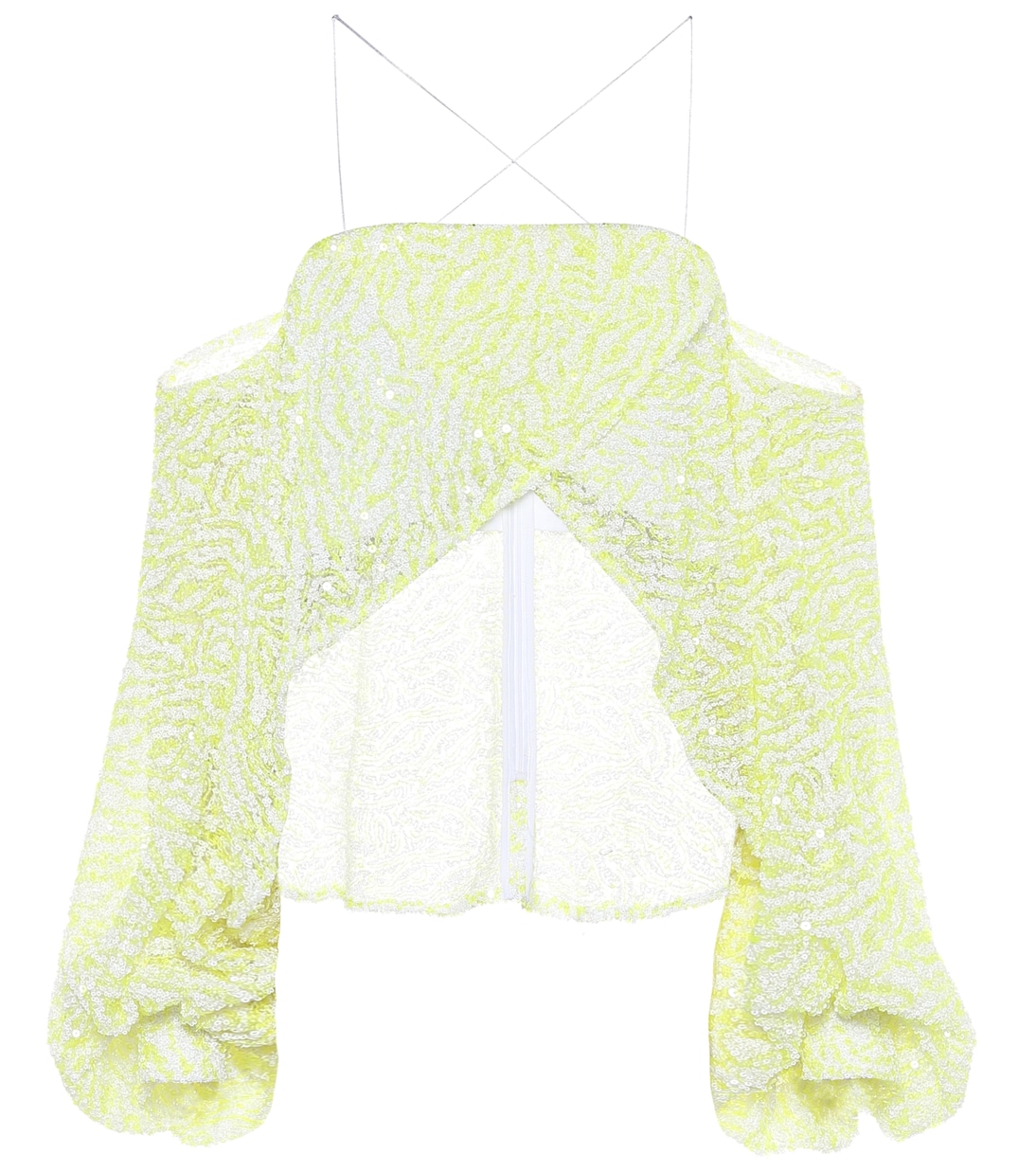 

Укороченная блузка с открытыми плечами, расшитая пайетками Halpern, Yellow White