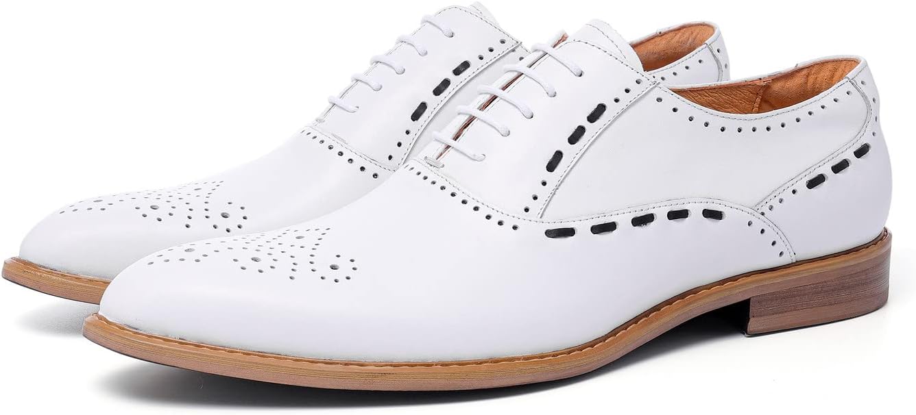 

Мужские белые оксфорды Santimon- классические туфли-дерби из натуральной кожи с круглым носком, перфорацией и шнуровкой, идеально подходящие для свадеб и деловых встреч