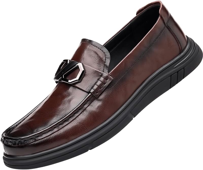 

Мужские слипоны классические повседневные деловые туфли с круглым носком, стильные оксфорды, дышащие, стильные для ежедневной носки и активности Lhyxu, коричневый