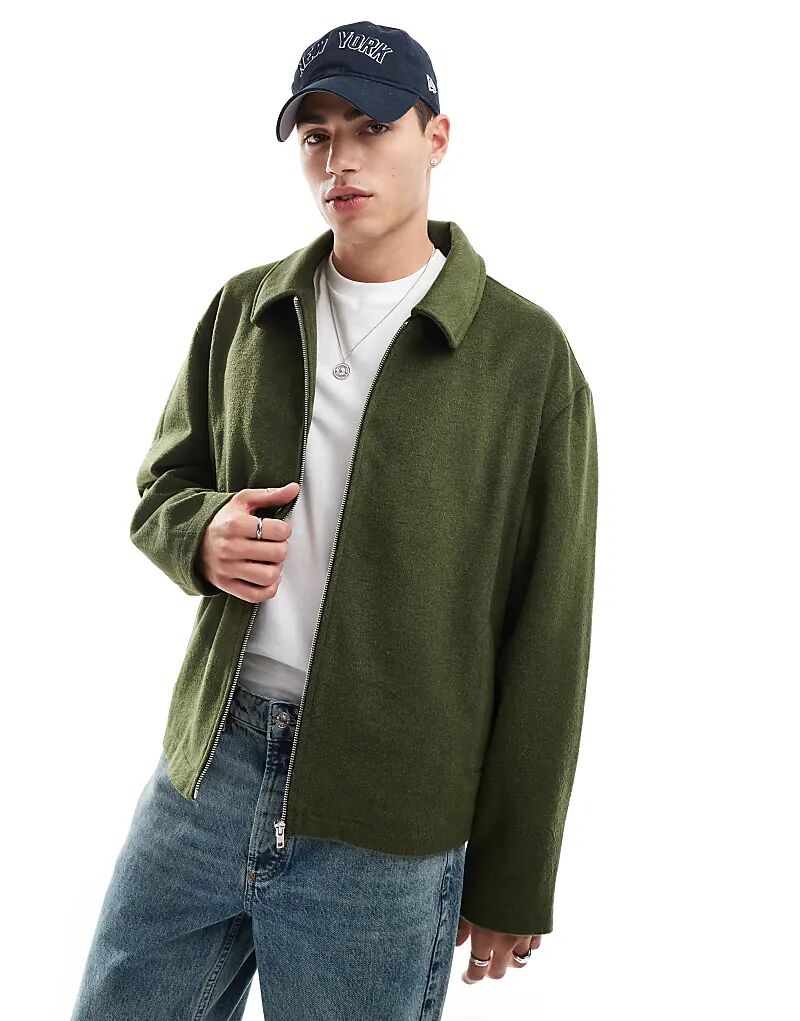 

Куртка-харрингтон oversize с эффектом шерсти цвета хаки ASOS DESIGN