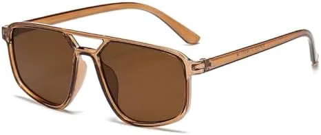 

Винтажные солнцезащитные очки в маленькой квадратной оправе для женщин и мужчин, модные солнцезащитные очки с двойной перемычкой, стильные женские очки MTZJH, Brown