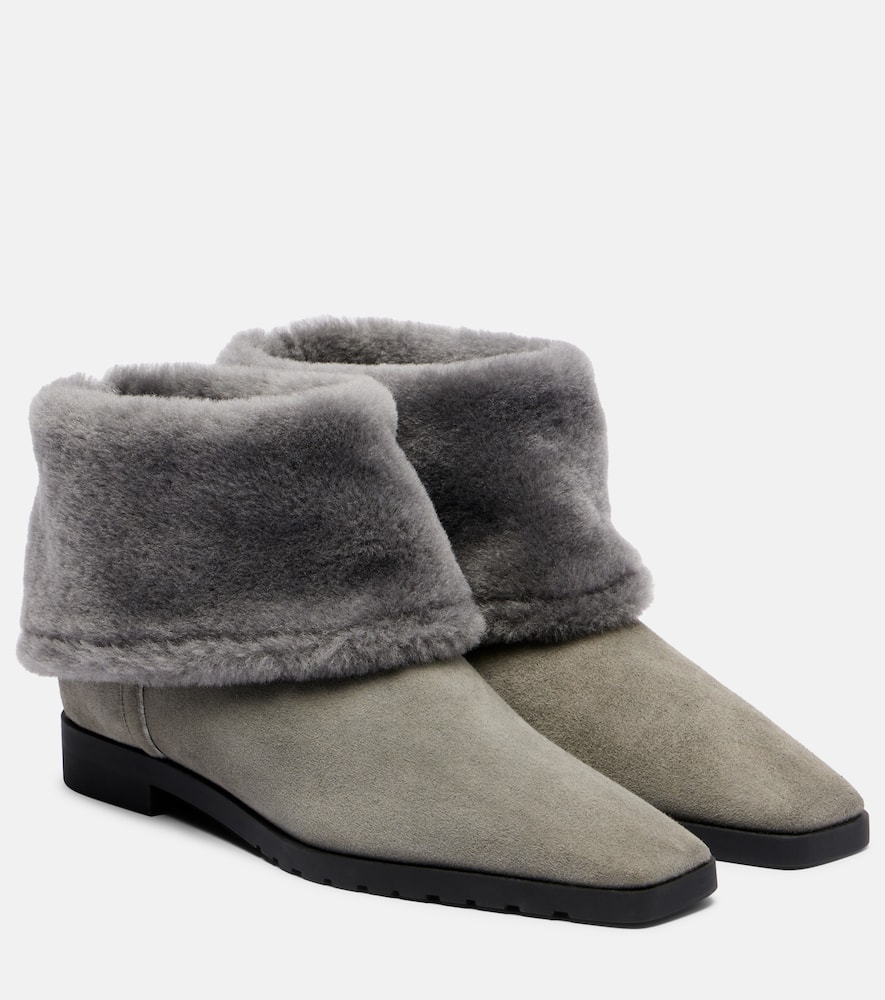 Замшевые ботинки до щиколотки с овчиной Toteme, Mid Grey