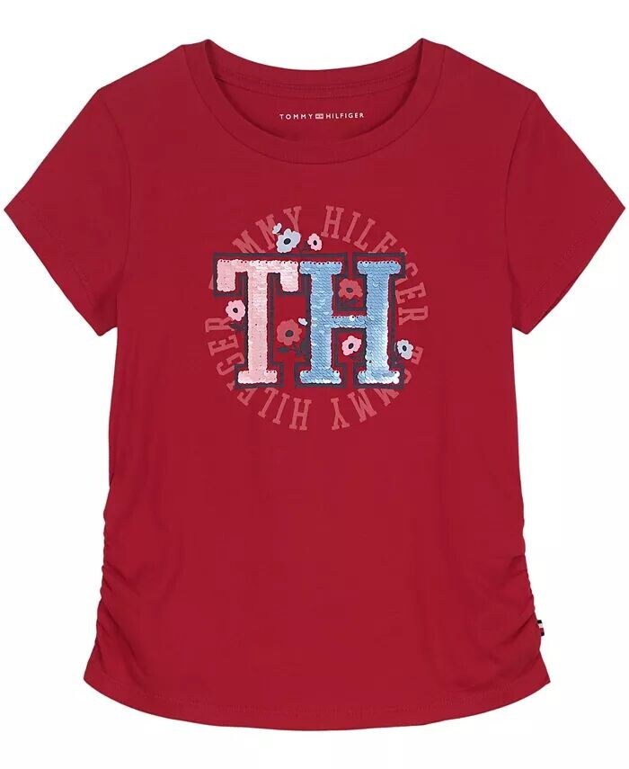 

Футболка Tommy Big Girls с короткими рукавами и цветочным принтом и пайетками Tommy Hilfiger, красный
