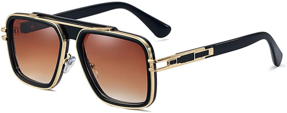 

Модные ретро-солнцезащитные очки для мужчин и женщин в винтажном стиле 70-х годов, итальянская мода, квадратные металлические очки Freckles Mark, Gradient Brown Lens / Black Frame