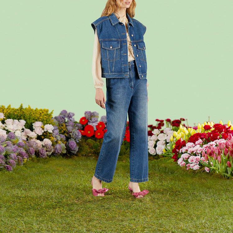 Джинсы женские Gucci с китайским новогодним принтом, оригинальный крой, синий — фото 2