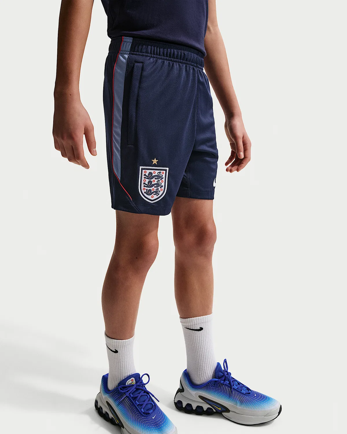 Большие детские шорты Nike Dri-FIT Soccer Knit Shorts England Strike, Obsidian/Speed Red/Work Blue/White — фото 2
