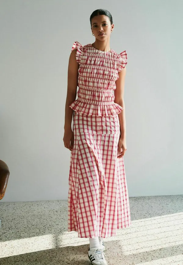 Длинная юбка прямого кроя на пуговицах Next, Pink Cream Gingham — фото 2