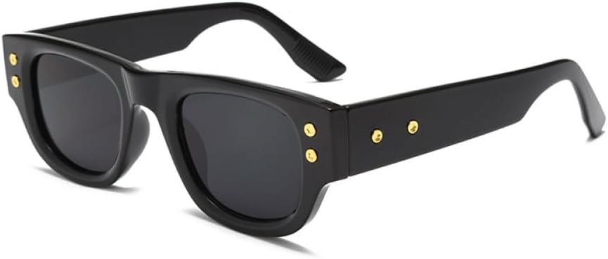 

Винтажные солнцезащитные очки для мужчин в стиле панк-ретро, ​​женские солнцезащитные очки с заклепками и широкими дужками, защита от УФ-излучения UV400 LANGSER, Black Grey