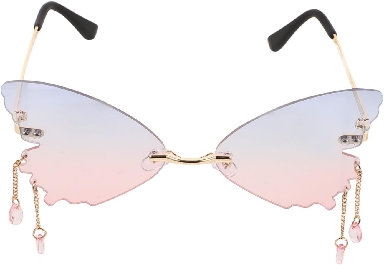 

Женские солнцезащитные очки-бабочки без оправы, модные очки для вечеринок с градиентными линзами синего и розового цвета, легкие винтажные стильные солнцезащитные очки для взрослых ROMISBABA, Multi -Material:Copper