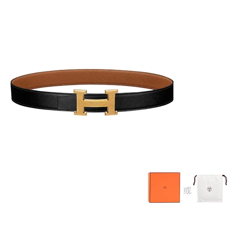 

HERMES Гильошированный ларец с позолотой 32 мм, Black/Brown