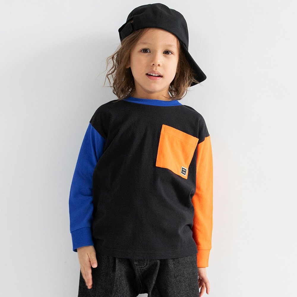 Футболка с длинными рукавами и карманом Branshes, 93_Black-Orange Pocket