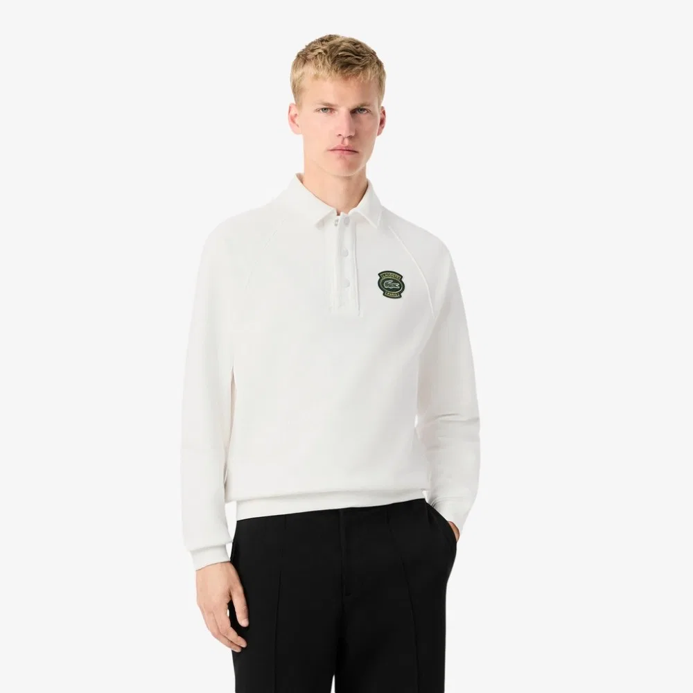 Мужской свитшот Lacoste с воротником и нашивкой, молочно-белый