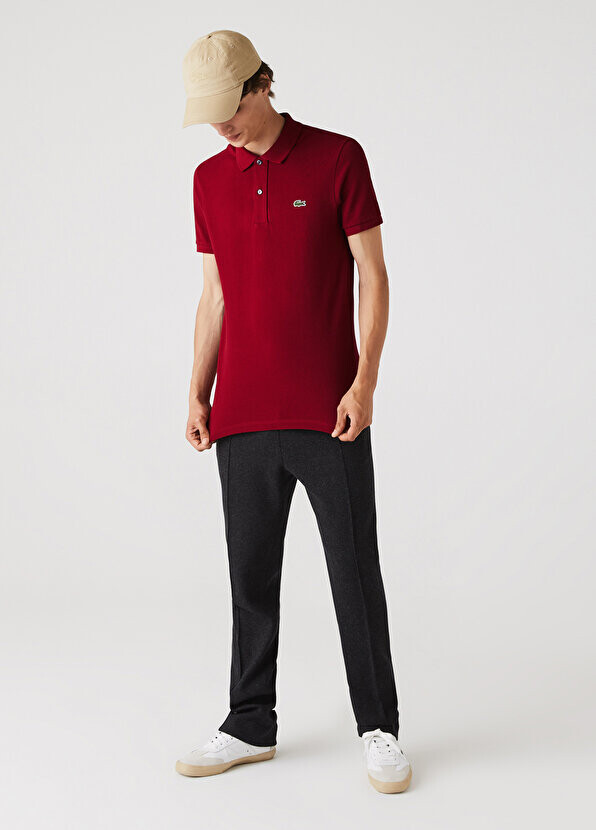 Мужская футболка-поло slim fit l.12.12 бордово-красная Lacoste — фото 2