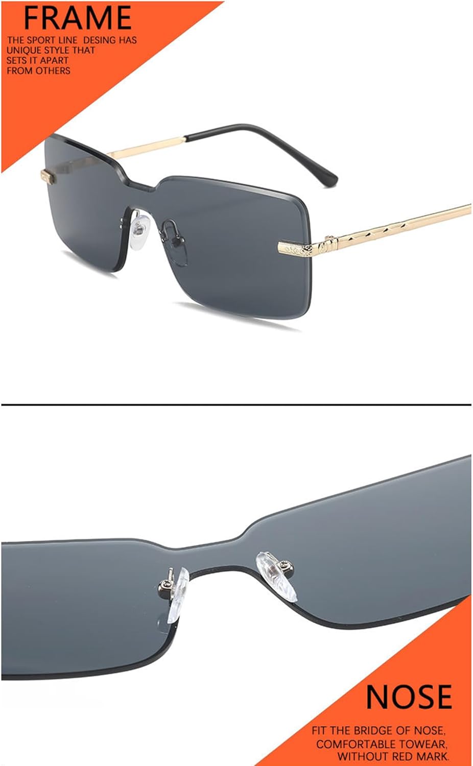 

bullabulling Модные прямоугольные солнцезащитные очки в стиле Y2K для женщин, стильные цельные солнцезащитные очки с металлической оправой и защитой от УФ-излучения UV400, Clear