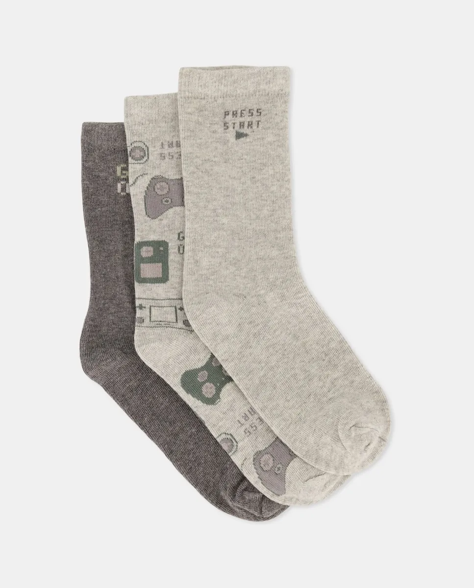 

Набор из 3 детских носков с фантазийным принтом Cotton Juice, светло-серый