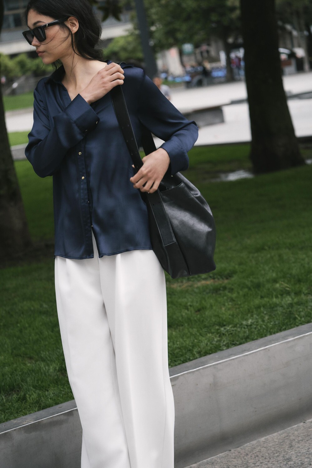 

Рубашка с эффектом мят ZARA, темно-синий