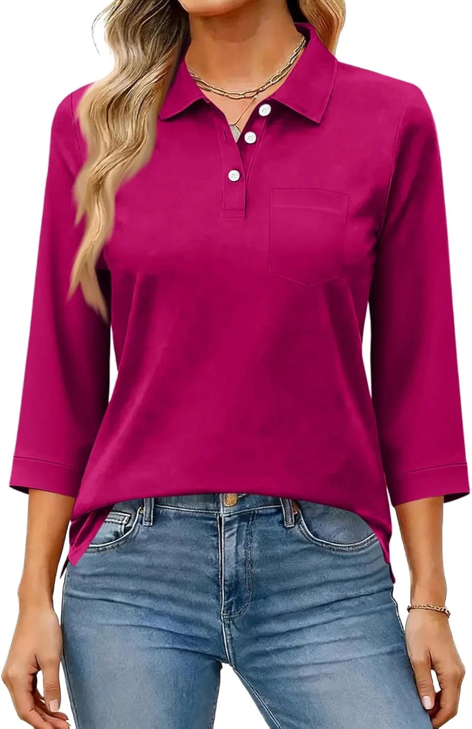 Женское поло с 3/4 рукавом, Generic, B19 Hot Pink
