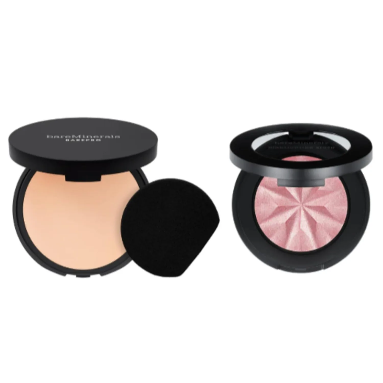 Прессованная пудра-основа bareMinerals Barepro Pressed Powder Foundation оттенка 10C и хайлайтер GenNude оттенка Rose Glow.