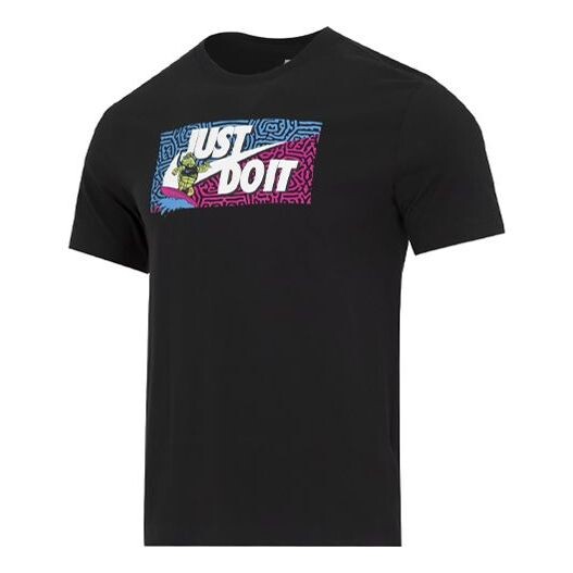 

Футболка Men's Nike Square Brand Logo Cartoon Printing Round Neck Casual Short Sleeve Black T-Shirt, мультиколор