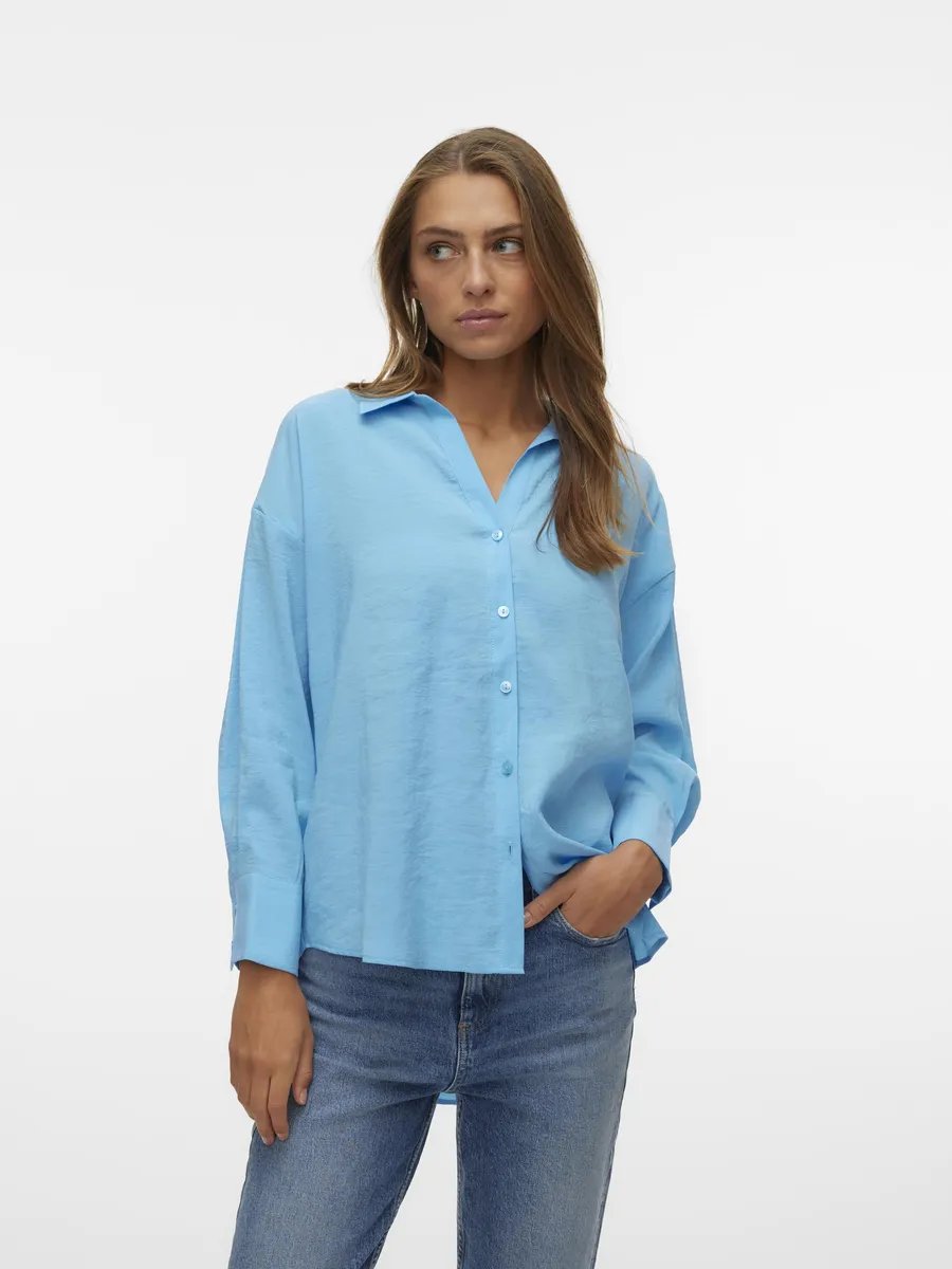 

Блузка-рубашка Vero Moda "VMQUEENY LS OVERSIZE SHIRT WVN GA NOOS", цвет Bonnie Blue