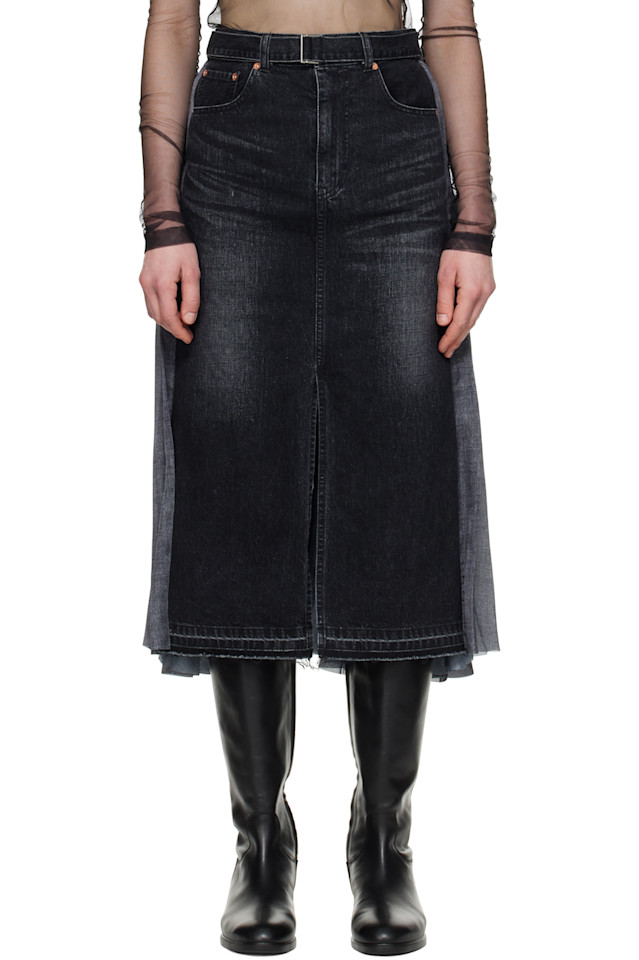 

Панелированная джинсовая юбка миди Sacai, черный
