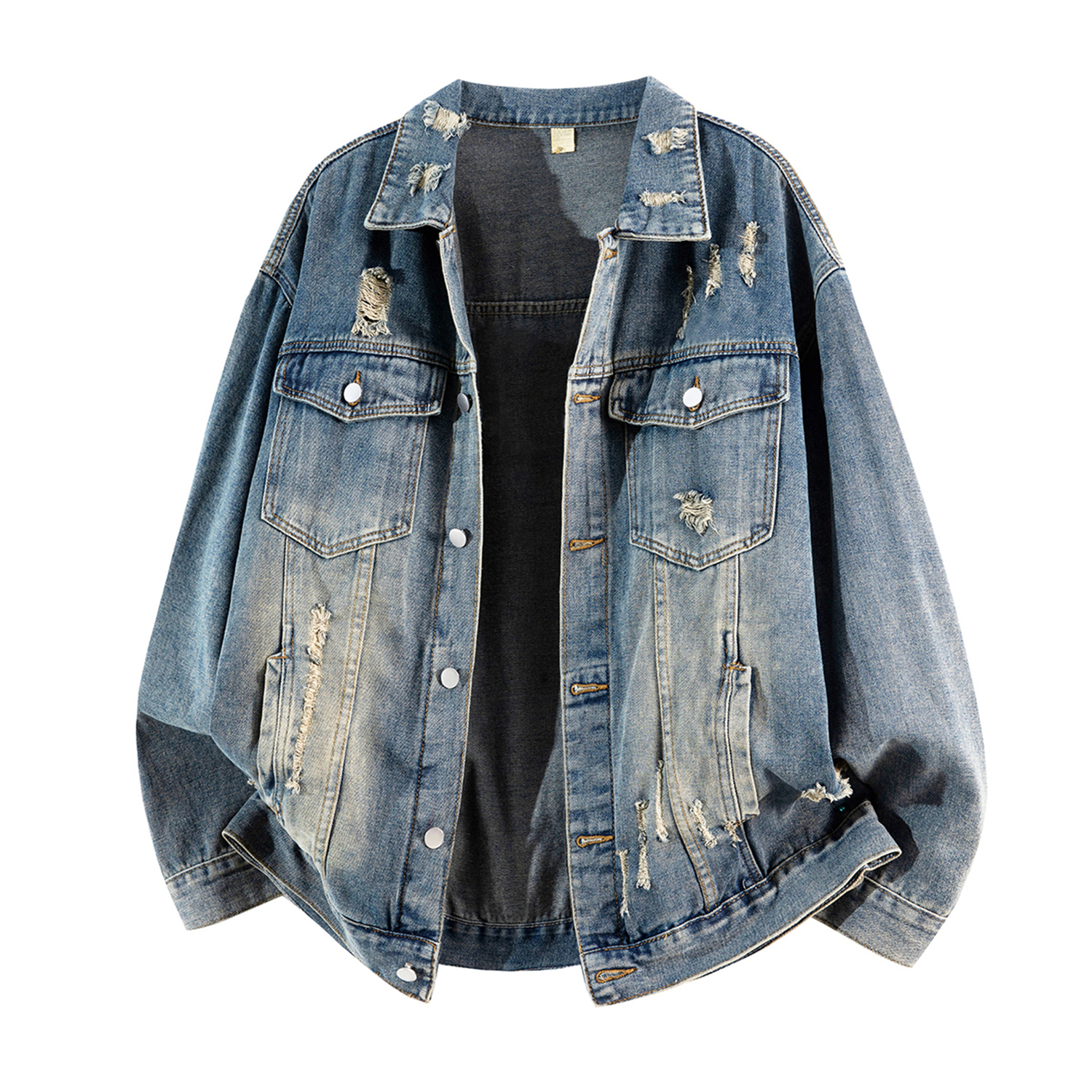 

Джинсовая куртка Unisex Lapel Moderate Straight Fit X1617, синий washed denim top[no print]