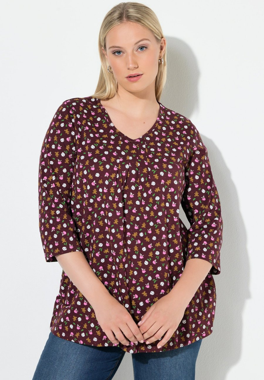 

Топ Ulla Popken LEBKUCHENFIGUREN A-LINIE V-AUSSCHNITT 3/4-ARM, Plum/Dark Purple