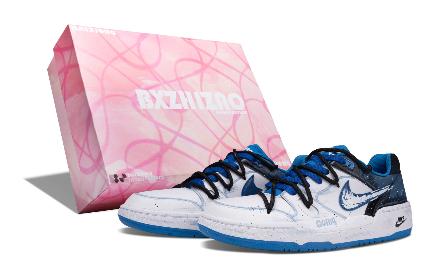 

Nike Полноразмерные устойчивые к истиранию лоу-топ скейтборд кроссовки мужские бело-синие, цвет White Blue (S-BOX)