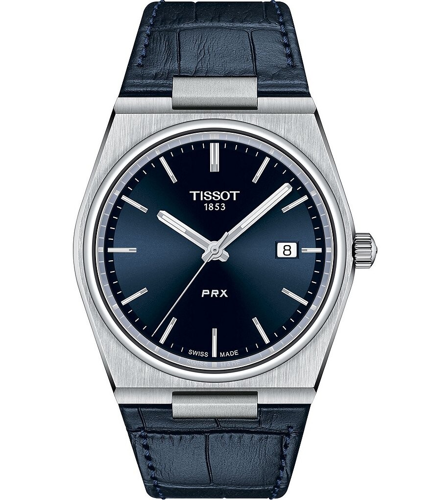 

Мужские часы Tissot Prx с аналоговым кварцевым синим кожаным ремешком, синий