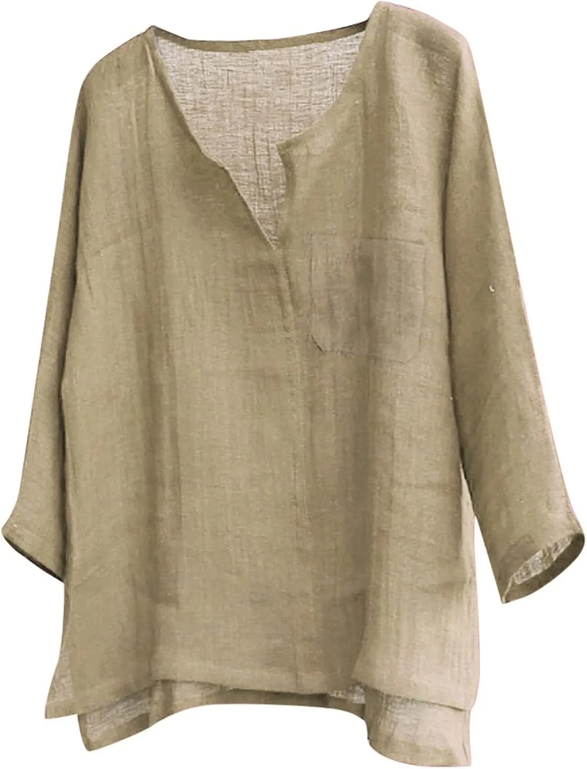 

Мужская льняная рубашка с длинным рукавом и V-образным вырезом HJINGSUN