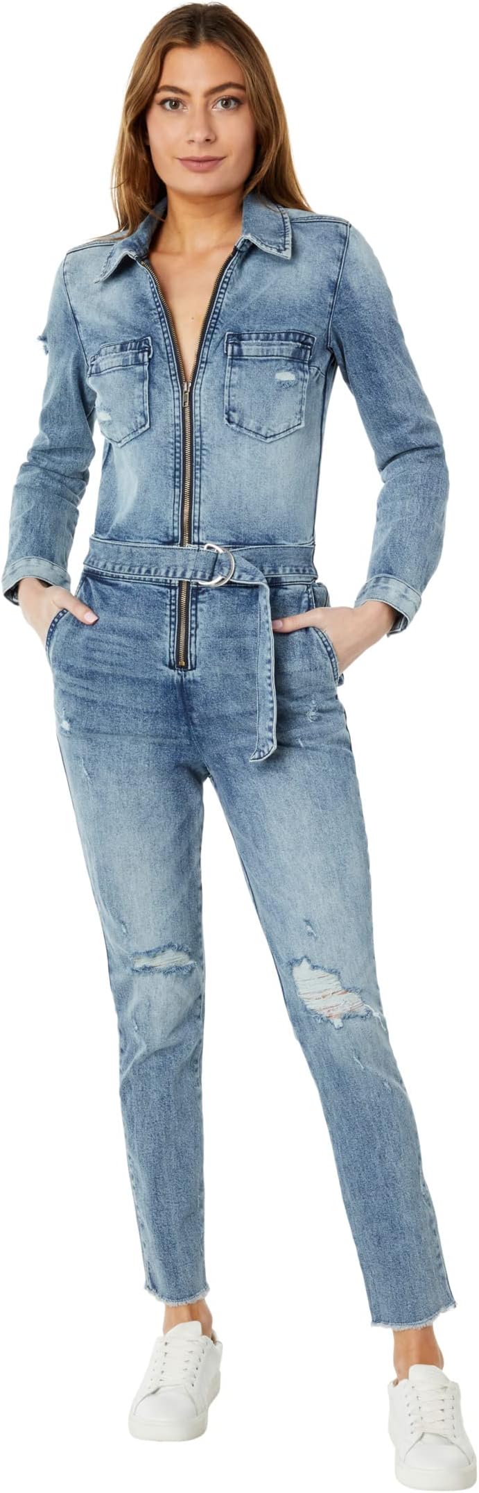 

Комбинезон KUT from the Kloth Rachel-Zip-Up Denim Romper w/ Patch Pockets in Medium Wash, цвет Medium Wash